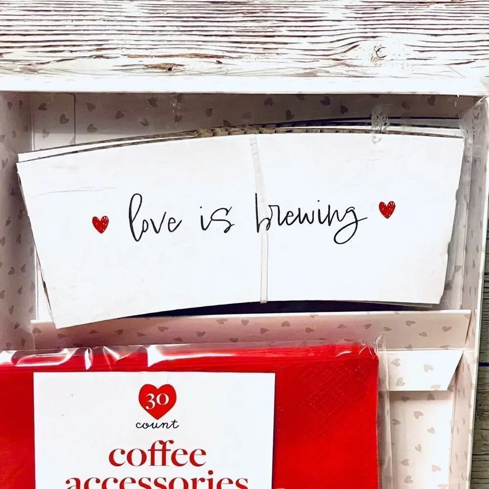 NWT 30 pc Red Set coffee accessories 10 stir sticks,10 coffee sleeves,10 napkins